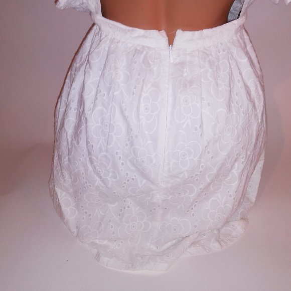 Lulus Dress XS White Eyelet Ruffle Zip Up Smocked Front Adjustable Straps Length - Picture 12 of 13